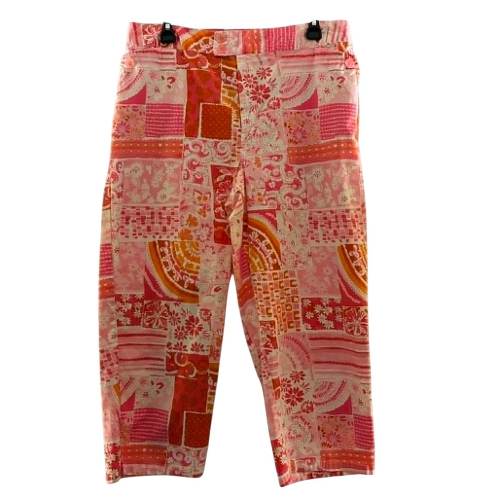 Sag Harbor Sport Crop Pants Womens 14P Pink Orange Patchwork Floral Boho Coastal